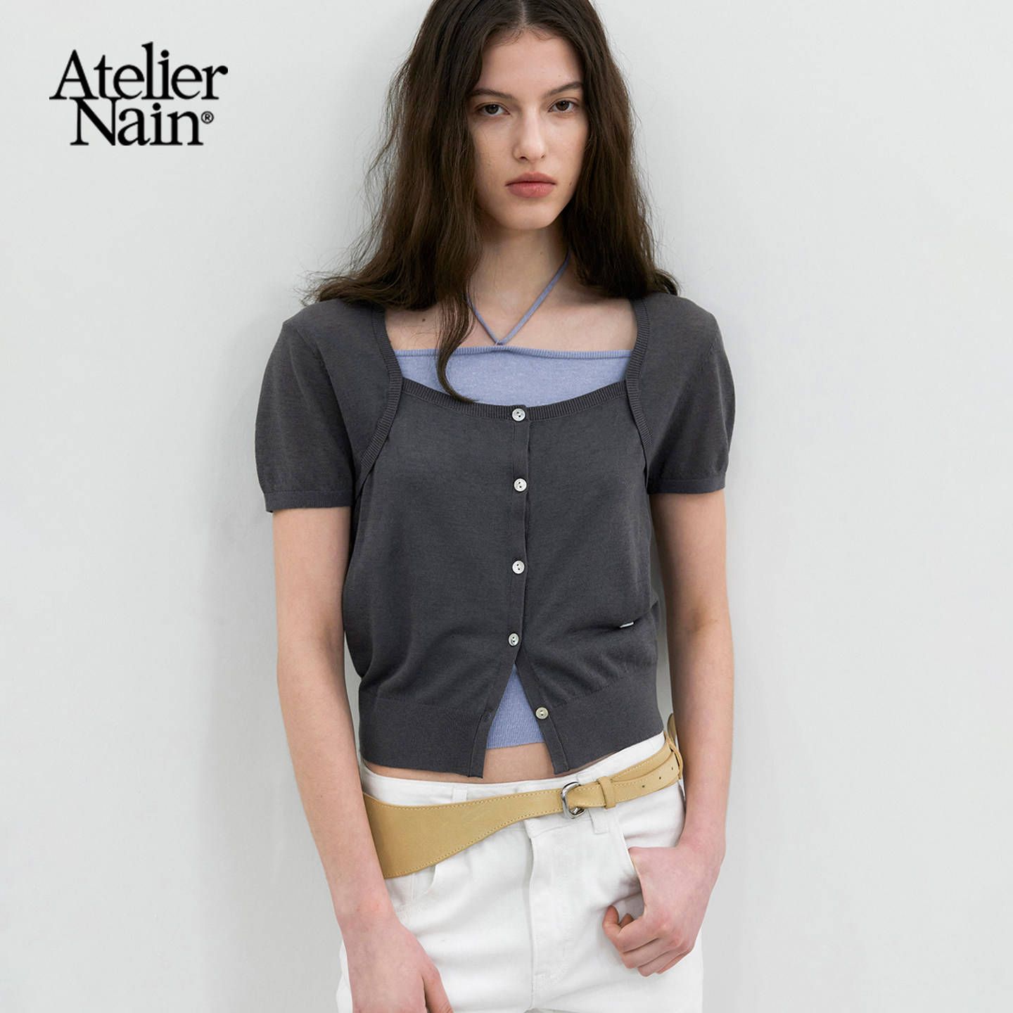 Atelier Nain2026年夏季新款两件套短袖开衫T恤通勤小众设计上衣