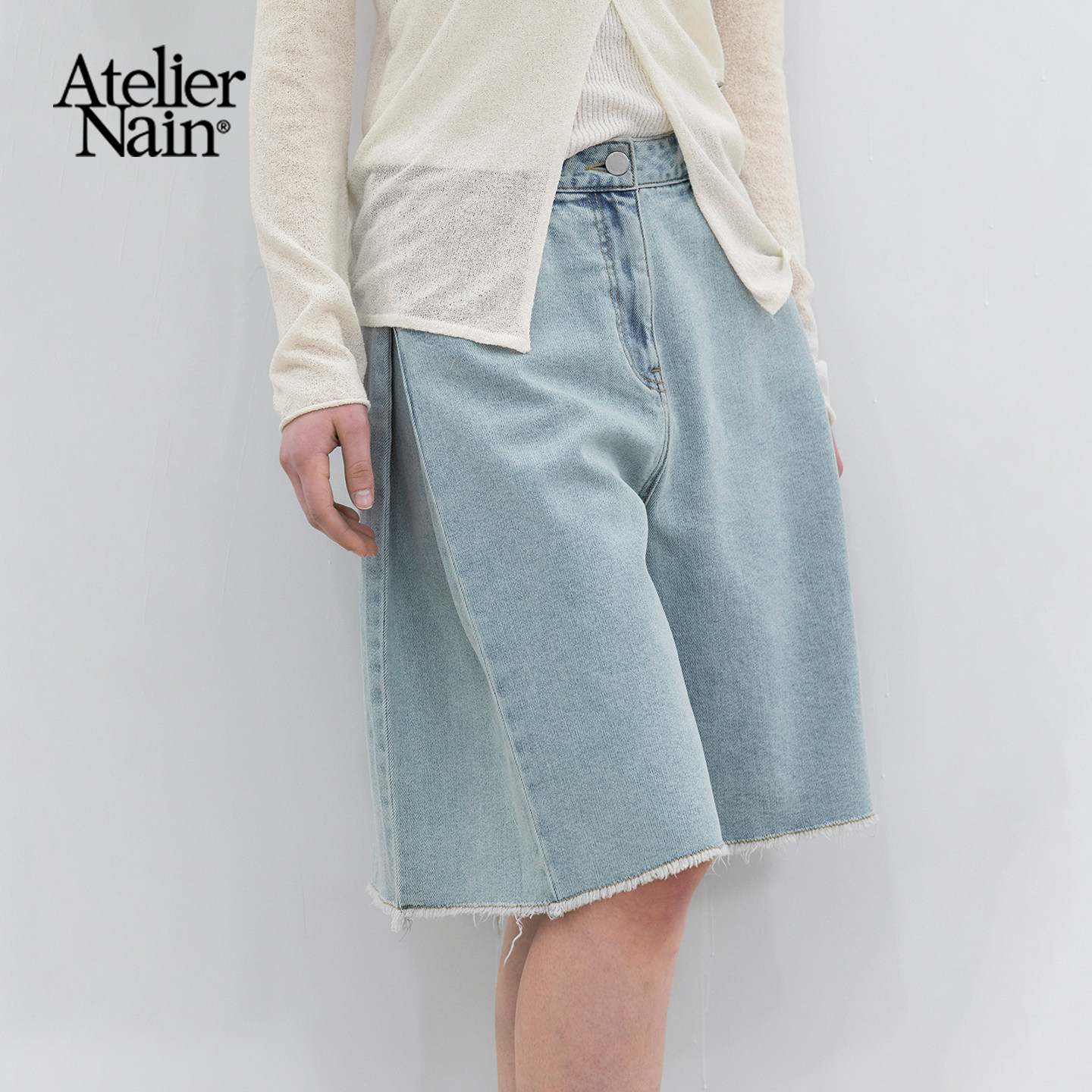 Atelier Nain2026年春季新款五分裤小众复古设计感高腰牛仔短裤女