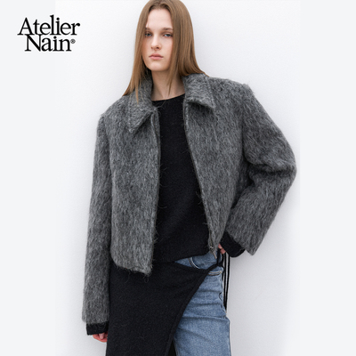 Atelier Nain2025年冬季新款毛呢短外套翻领拉链韩版女神小众上衣