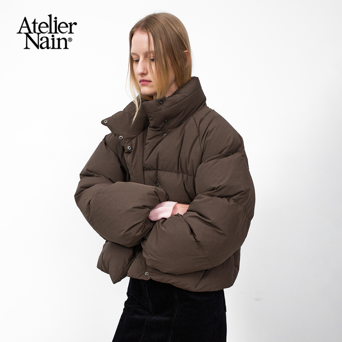 Atelier Nain2025年冬季新款短款羽绒服韩版宽松立领面包服外套女