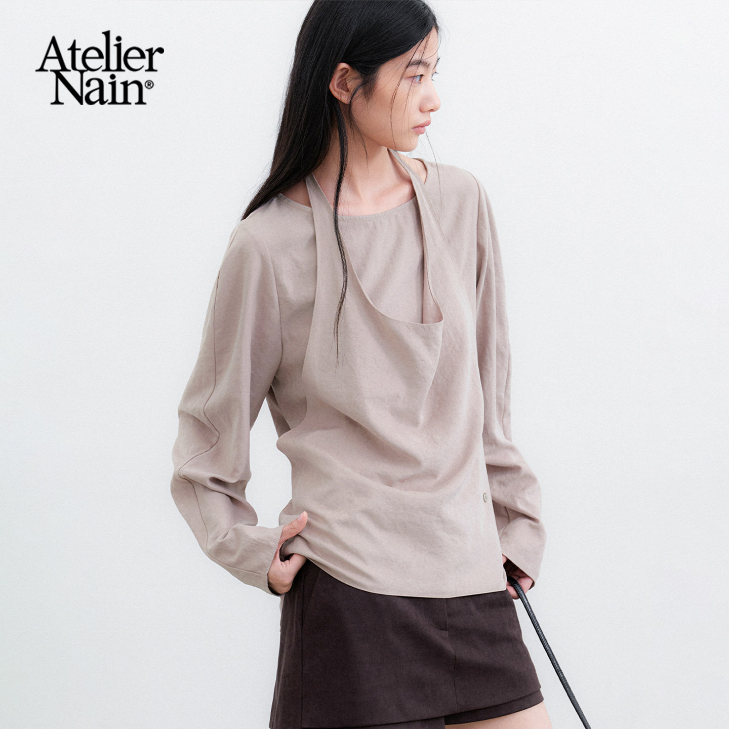 Atelier Nain2026年秋季新款设计感长袖衬衫女简约百搭两件套上衣