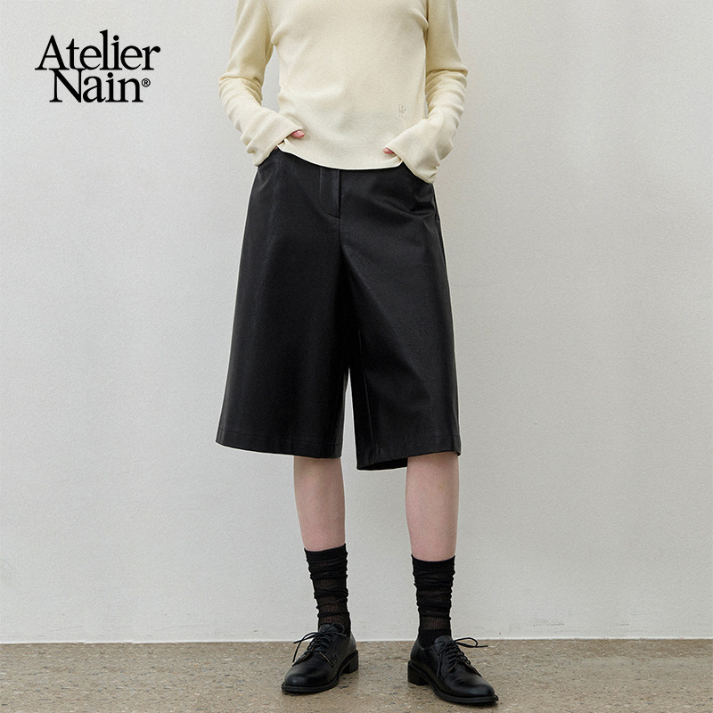 Atelier Nain2025早春新款皮革阔腿裤韩版宽松百搭七分裤皮裤女