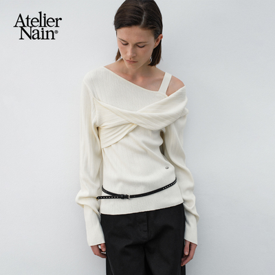 Atelier Nain2025年秋季新款设计感针织衫韩版辣妹一字肩上衣女