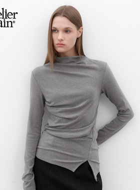 Atelier Nain2025年冬季新款长袖T恤高领褶皱上衣极简风修身女
