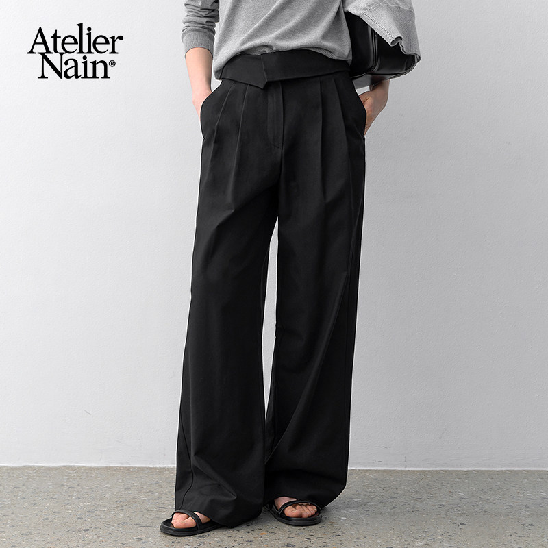 Atelier Nain2026年春季新款韩版直筒休闲裤折叠腰设计显瘦西裤女