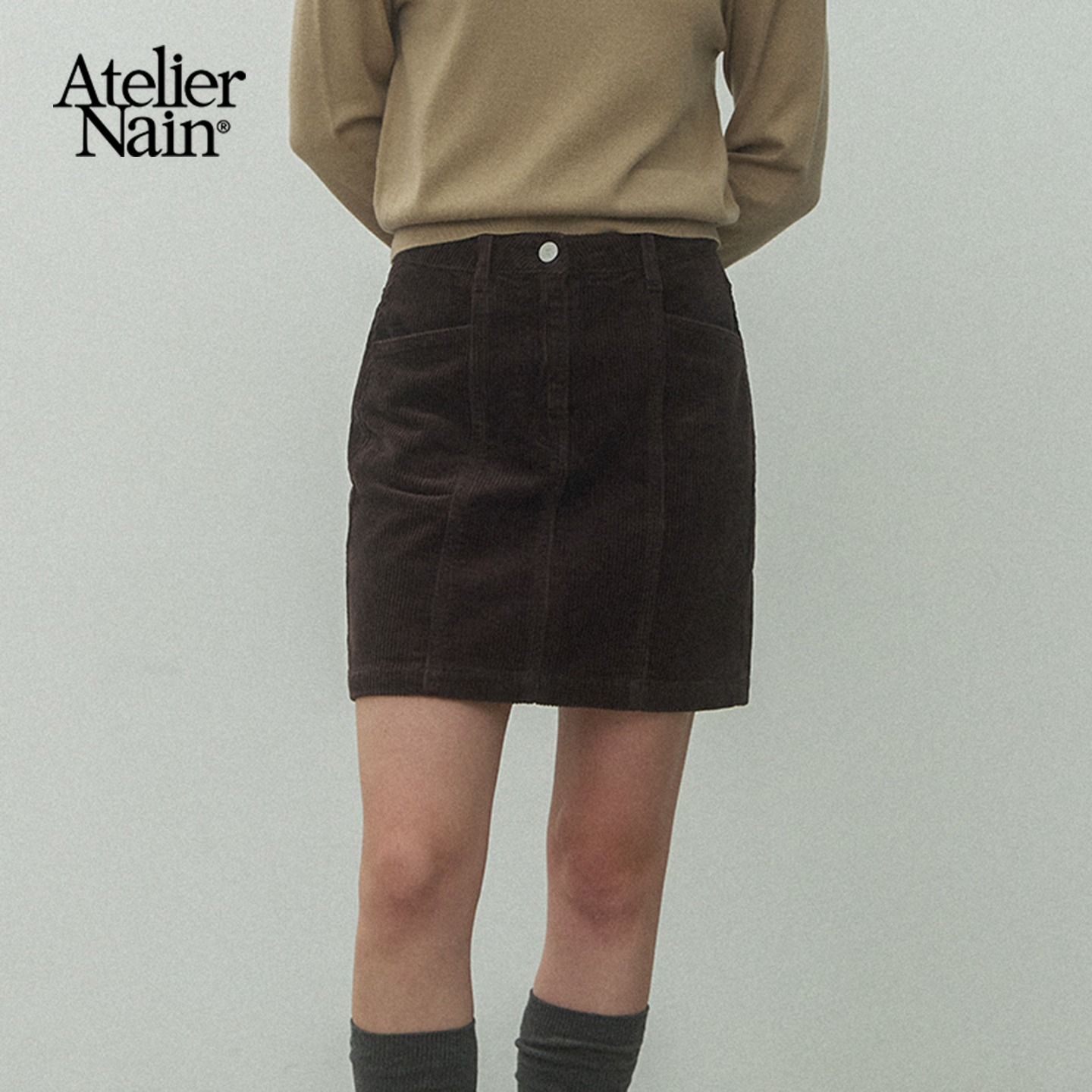 Atelier Nain2025年秋冬新款灯芯绒短裙韩版半身裙高腰A字包臀裙