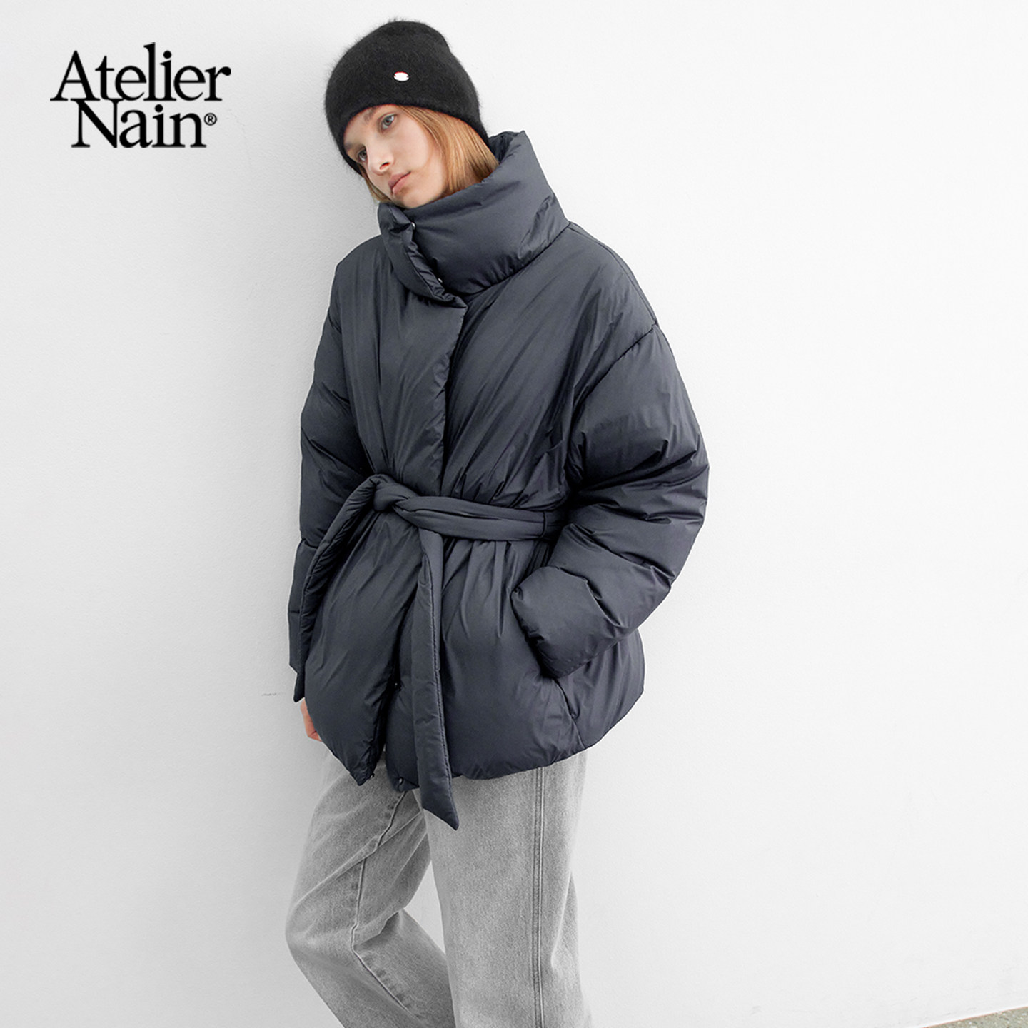 Atelier Nain2025年冬季新款立领收腰羽绒服女中长款保暖防寒外套