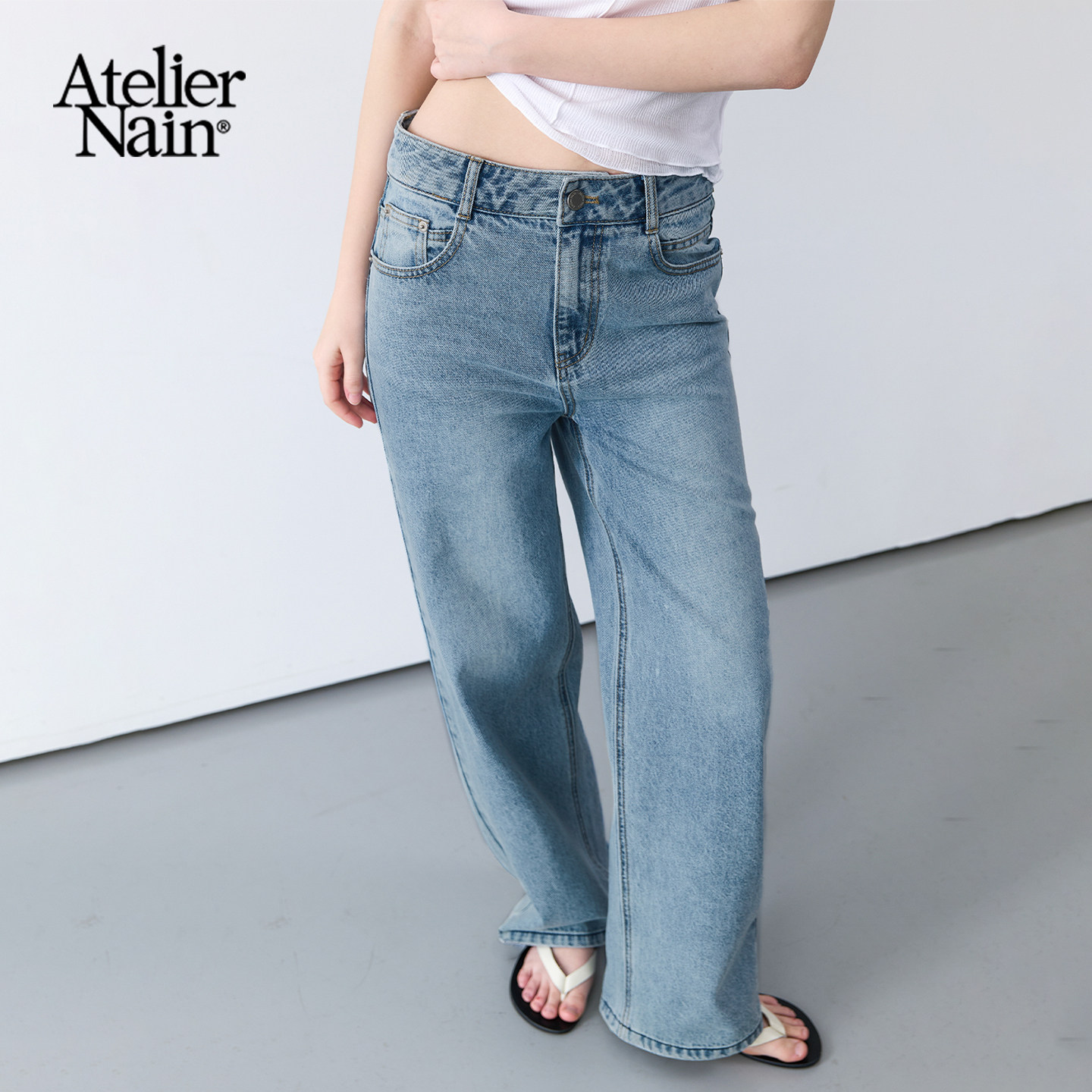 Atelier Nain2026年夏季新款高腰牛仔阔腿裤女韩版宽松百搭直筒裤