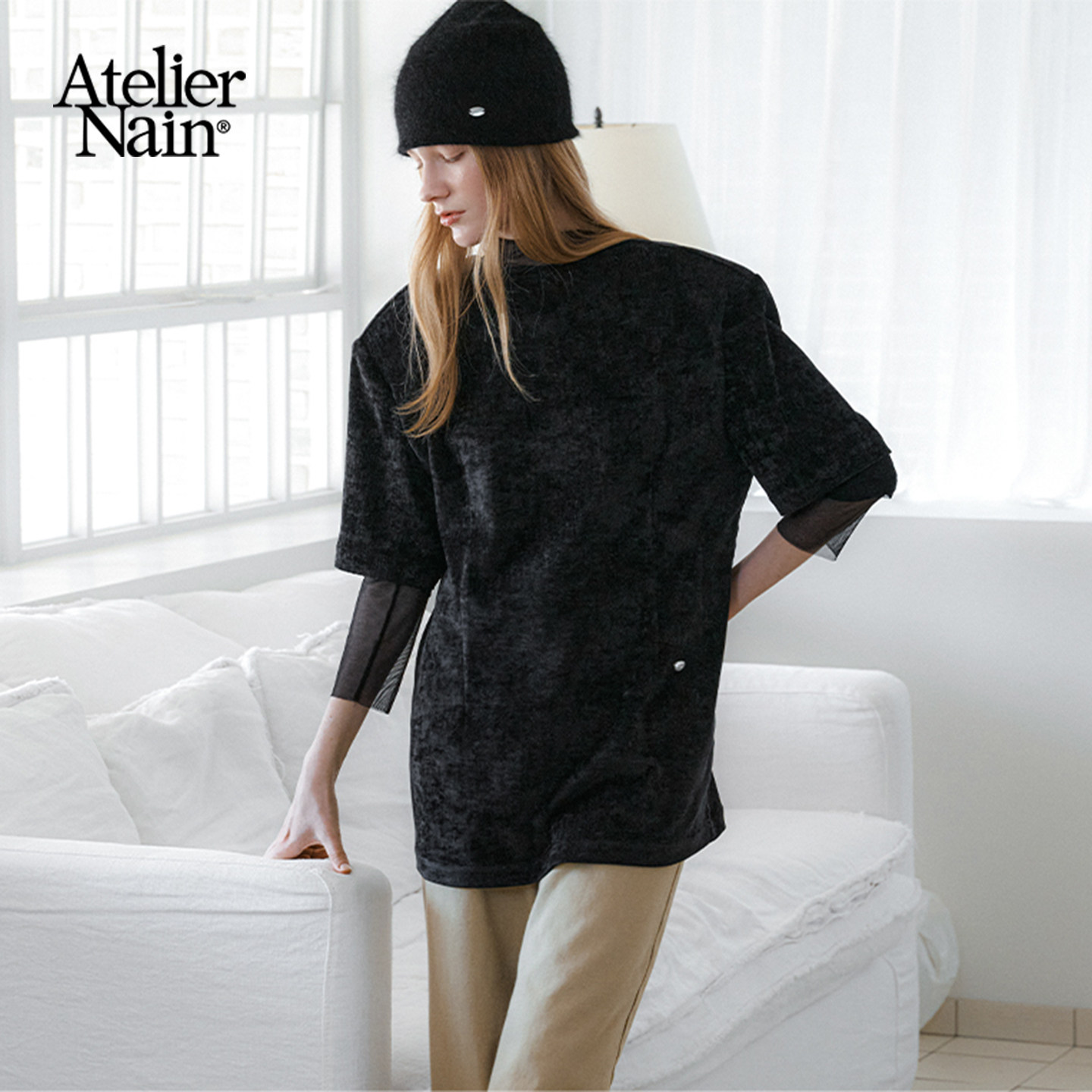 Atelier Nain2025年冬季新款天鹅绒加厚短袖极简风上衣女小众叠穿