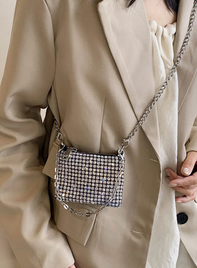时尚镶钻mini小方包包女2025新款满钻链条斜挎包手提零钱包包亮钻