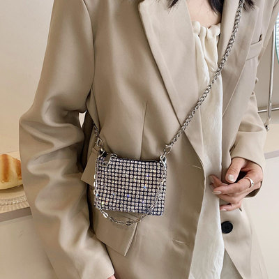 时尚镶钻mini小方包包女2025新款满钻链条斜挎包手提零钱包包亮钻