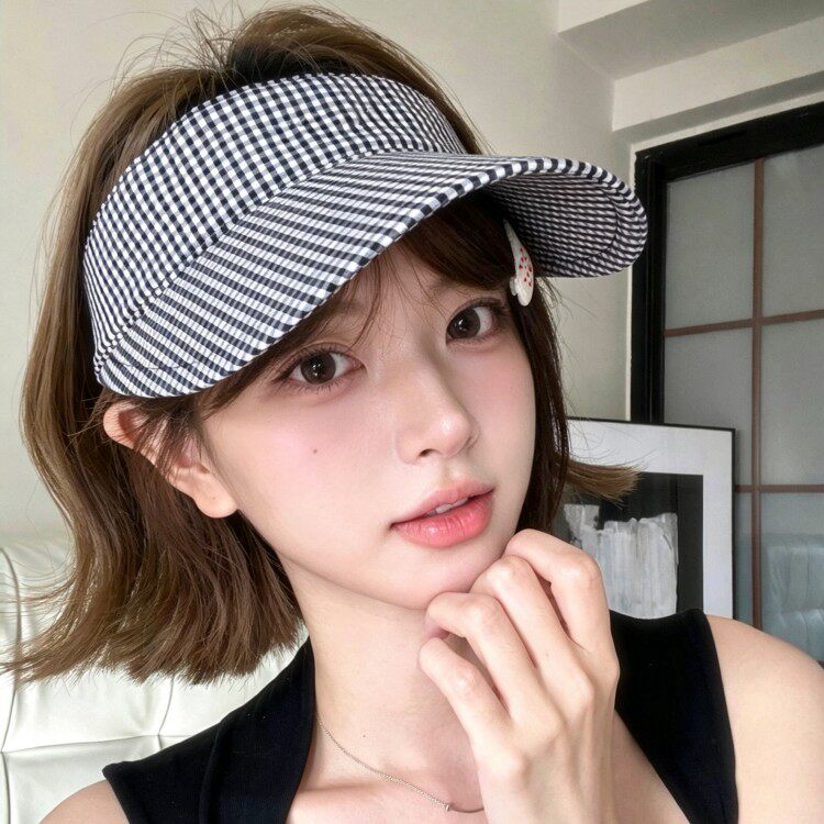 千鸟格空顶防晒帽女2026新款韩系in风夏季遮阳帽高颜值超轻便携