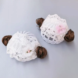 婴儿帽子夏季薄款甜美洋气公主小月龄女宝宝蕾丝假发发带护囟门帽