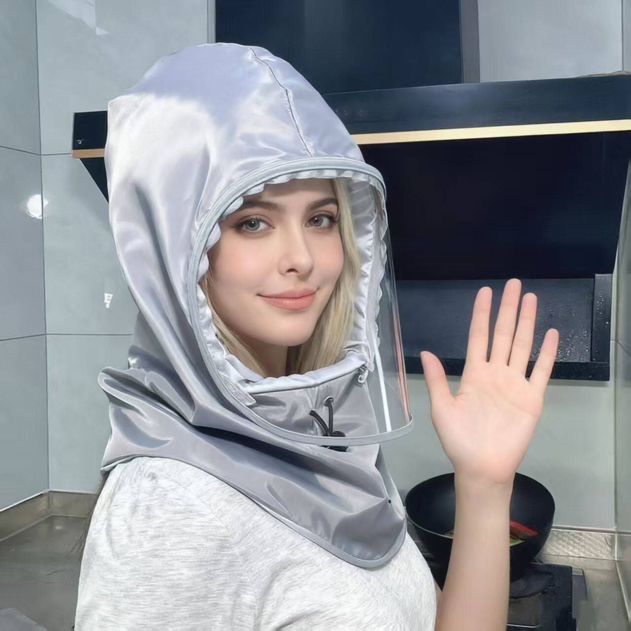 厨房帽子防油烟面罩女款防护帽围脖一体防尘防飞沫做饭炒菜防油溅