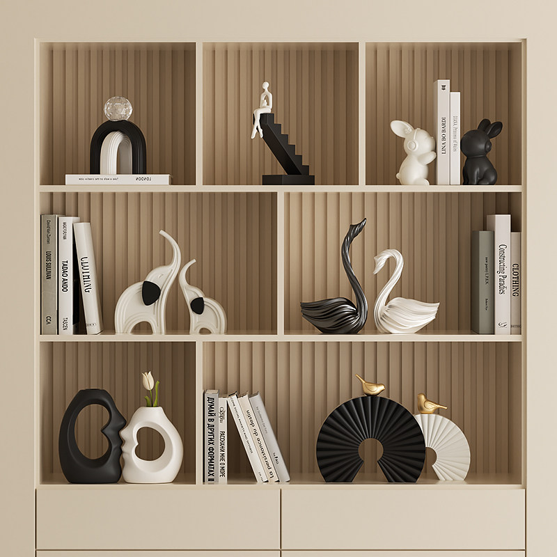 高级感黑白艺术摆件办公室展示架摆设乔迁新居客厅酒柜书房装饰品,家居饰品,装饰摆件,淘宝优惠券,粉丝福利购,淘宝优惠卷
