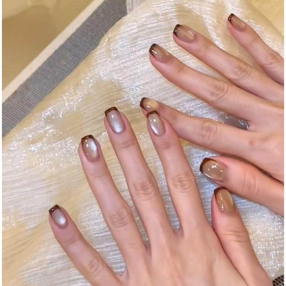 【奶茶棕法式】纯手工穿戴甲秋冬氛围感猫眼气质显白高级法式美甲,彩妆/香水/美妆工具,穿戴甲/甲片,淘宝优惠券,粉丝福利购,淘宝优惠卷