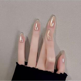 【裸玉鎏光】纯手工穿戴甲爆闪碎钻法式猫眼美甲温柔显白可拆卸甲