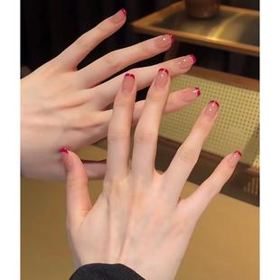 法式 纯手工穿戴甲气质显白短款 辣妹美甲可拆卸贴 玫红辣妹法式