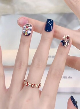 【藏蓝醒狮】纯手工穿戴甲新年蓝色醒狮猫眼美甲气质显白可拆卸甲