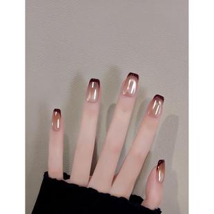 美甲爆闪猫眼可拆卸甲 秋冬手工穿戴甲高级感显白短款 甜棕法式