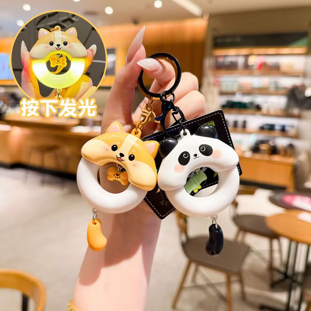 创意发光熊猫甜甜圈钥匙扣