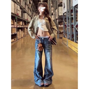 宽松慵懒高腰阔腿裤 超好看复古蓝牛仔裤 甜美百搭喇叭裤 新款 女冬季