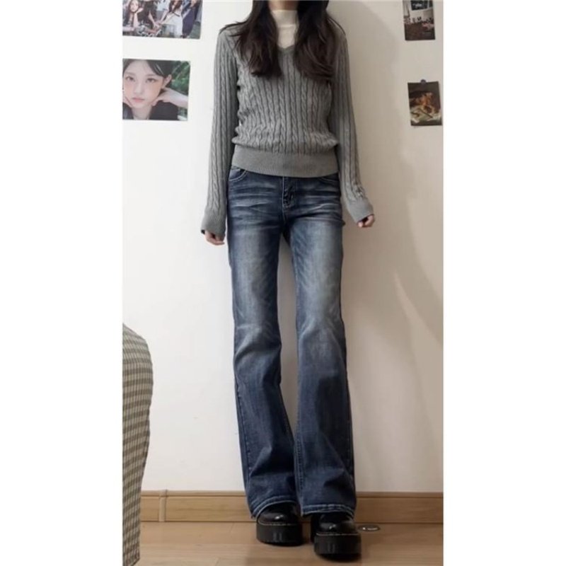 韩版ins复古牛仔裤女夏季新款时尚潮流百搭高腰修身显瘦微喇长裤