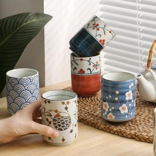 手绘插画陶瓷杯子大容量茶杯直身杯无手柄家用女士主人杯随行杯杯