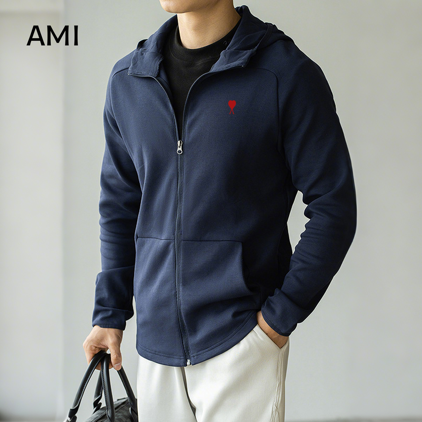 AMI高级感螺纹气质百搭连帽卫衣