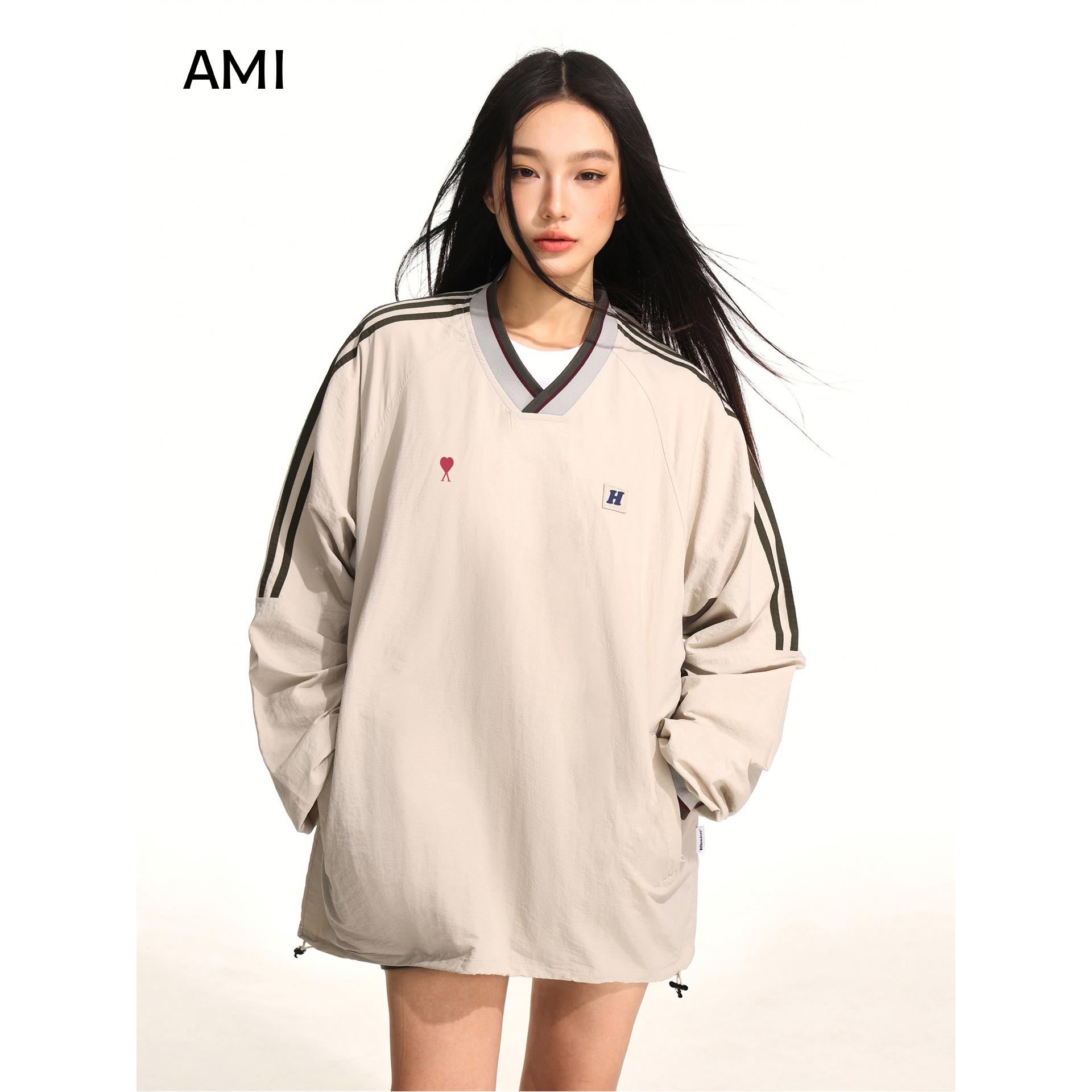AMI2025美式复古织带V领
