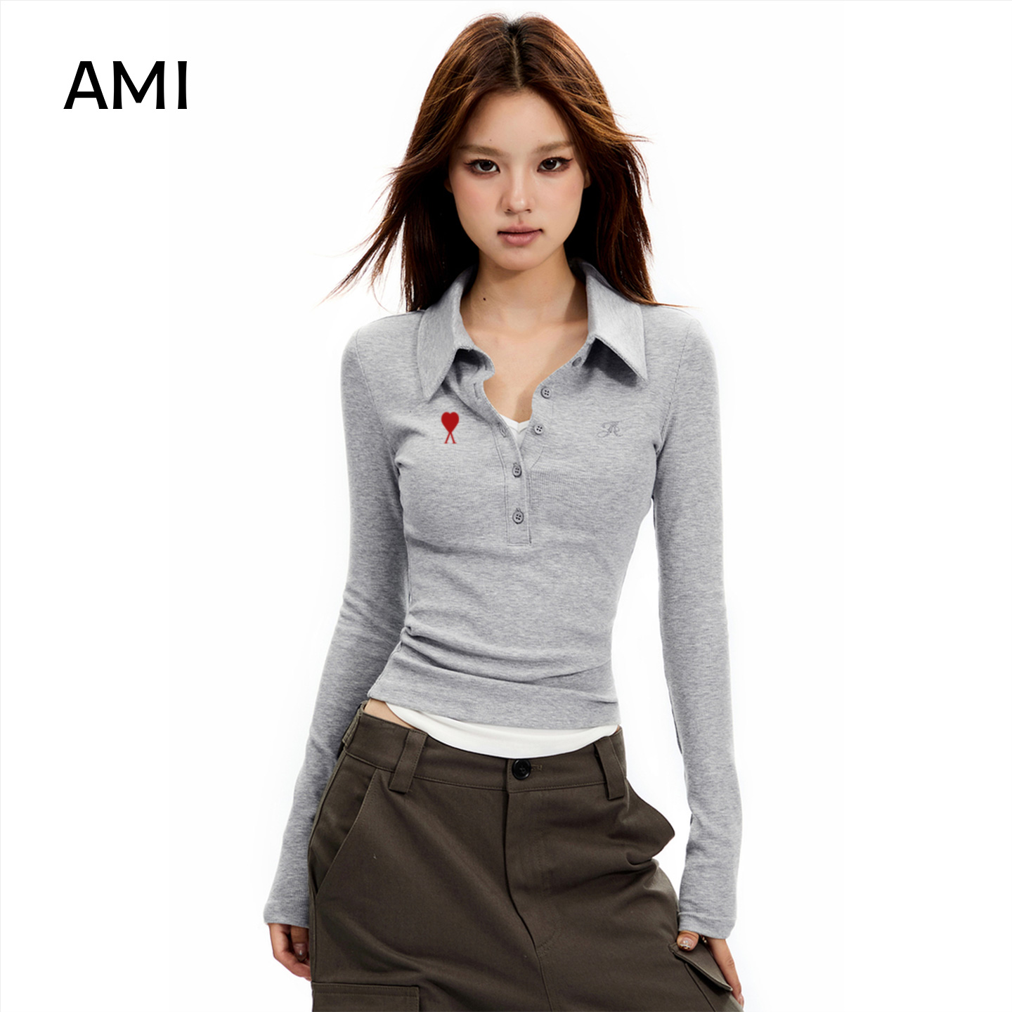 AMI美式叠穿假两件正肩长