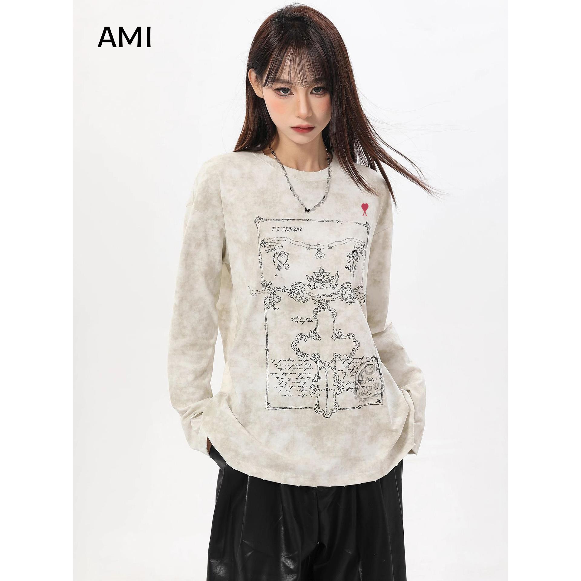 AMI美式正肩长袖t恤女春秋