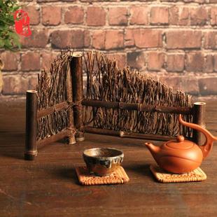 竹屏风紫竹小篱笆 茶摆拍摄配件茶宠摆件 茶道零配茶台装 饰竹茶具