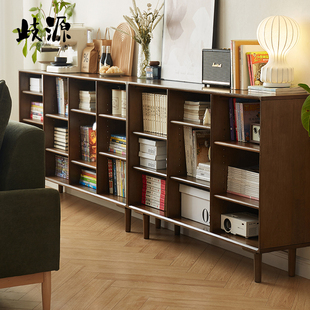 实木书柜落地储物柜家用客厅书架矮柜子自由组合满墙格子低柜