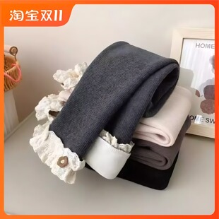 女童加绒打底裤洋气花边修身一体绒外穿秋冬儿童宝宝百搭保暖裤子