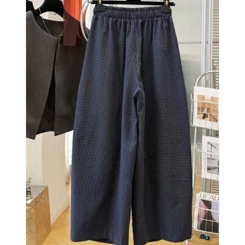 R09341今年流行款的裤子复古小格子舒适宽松阔腿休闲裤女春夏季薄
