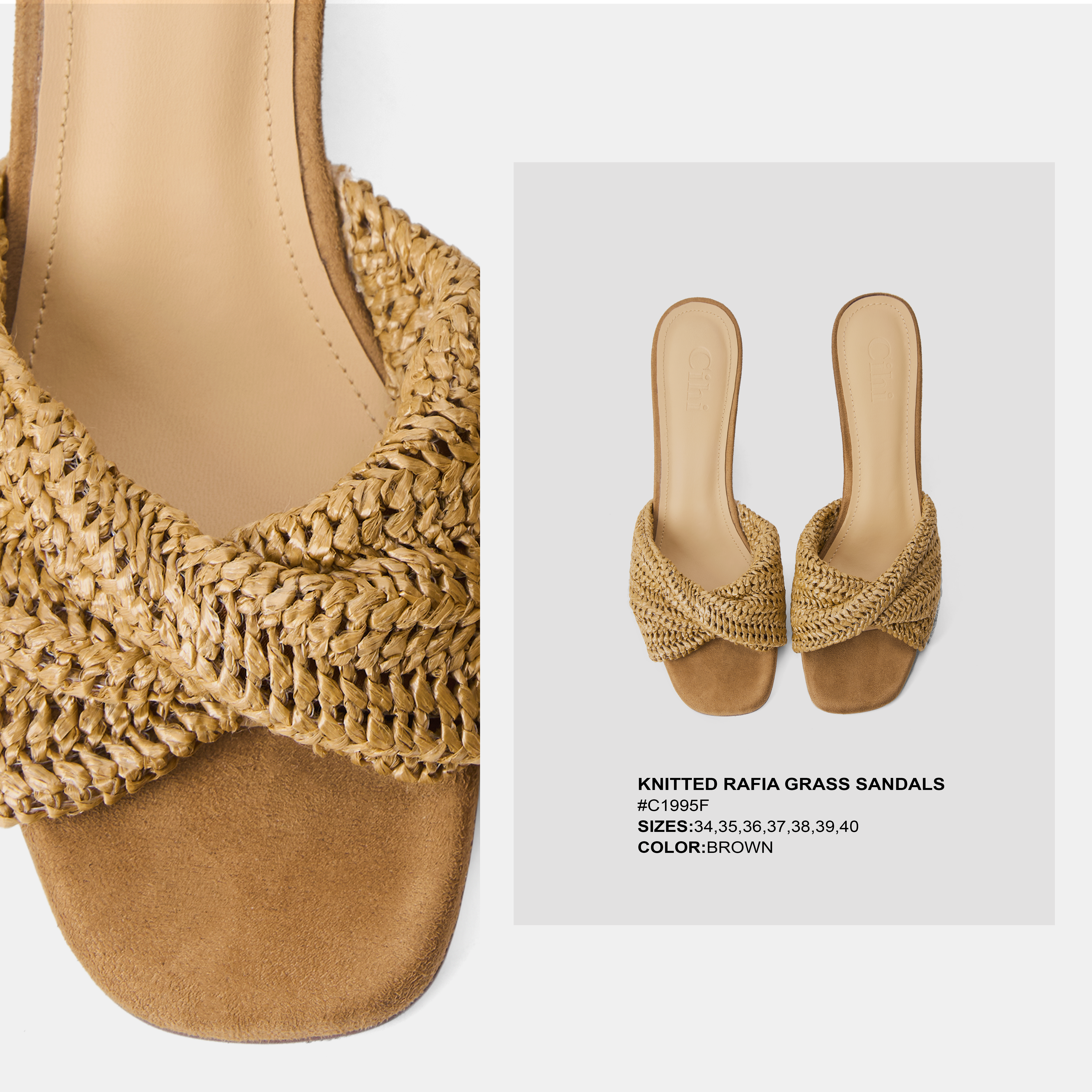 Cihi复古编织坡跟拖鞋女外穿夏季法式海边配裙子凉拖高跟不累脚