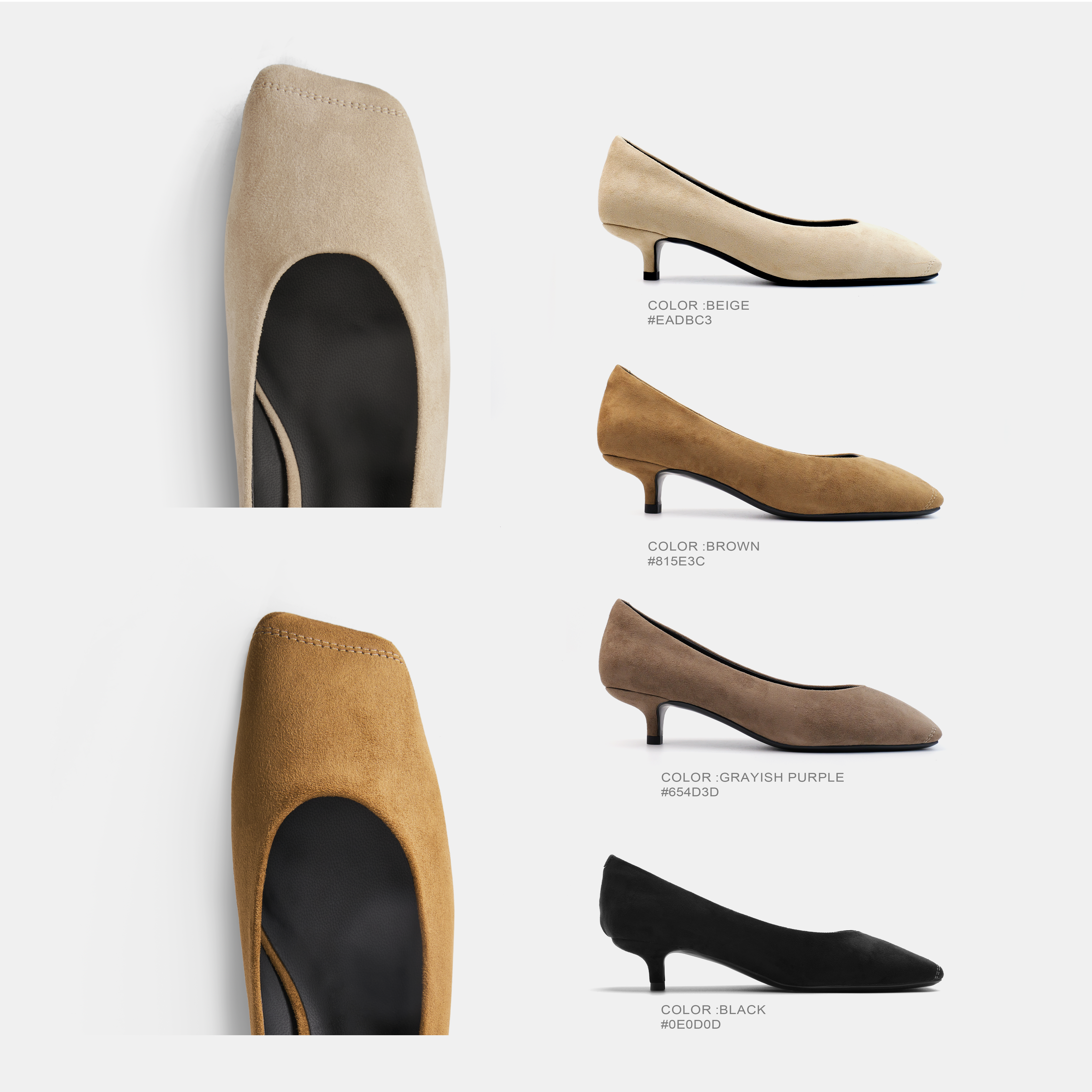 Cihi利落芒果头 双压线短绒肌理高密小猫跟一脚蹬单鞋