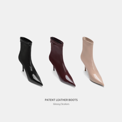 Cihi防水尖头细跟短靴黑色马丁靴