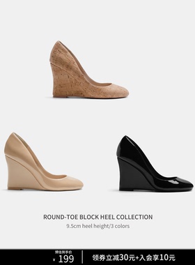 Cihi'ROUNDED HEELS'法式全包定制diy线条颜色浅口圆头坡跟单鞋