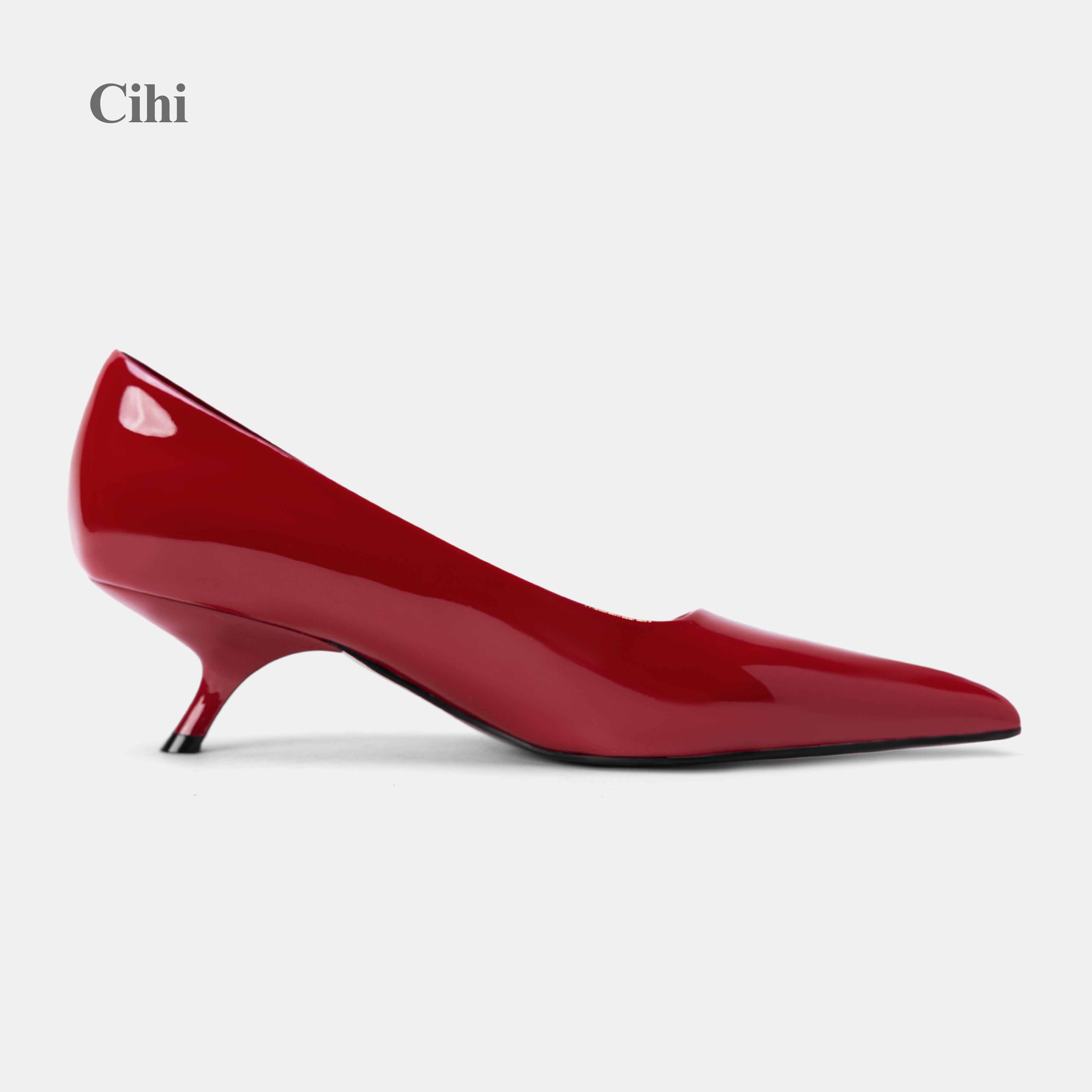 Cihi高折光镜面 尖头倾斜小猫跟全包浅口高跟单鞋（27早春新品）