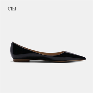 Cihi女鞋 春夏新款全包尖头浅口设计平底1.5CM单鞋