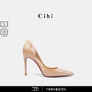 设计师单品羊皮单鞋 Cihi设计女鞋 红底侧空尖头浅口2025新款