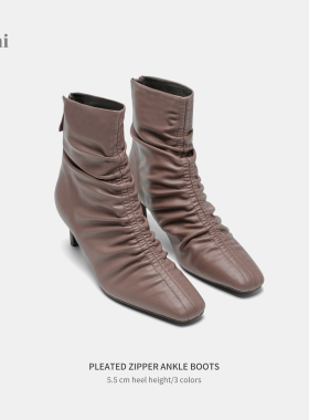 Cihi设计款 'Abditory' 欧式堆堆褶皱高跟短靴女士秋冬方头马丁靴