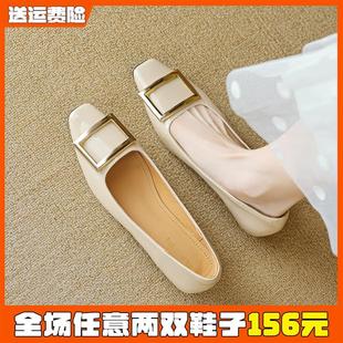 女鞋 方扣漆皮平底单鞋 配裙子气质大码 女夏2025新款 41到43 低跟瓢鞋