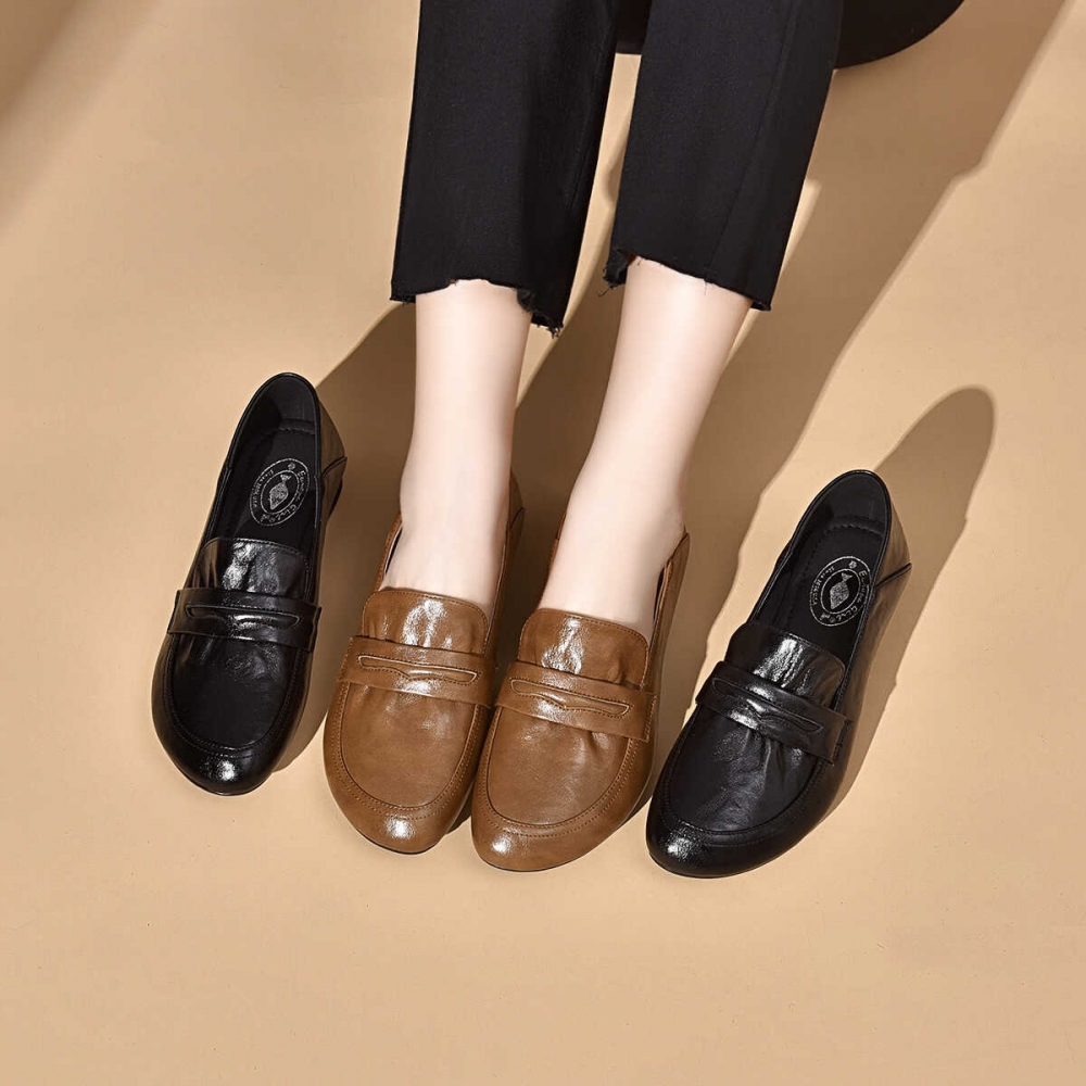 昔子中跟舒适真皮防滑单鞋