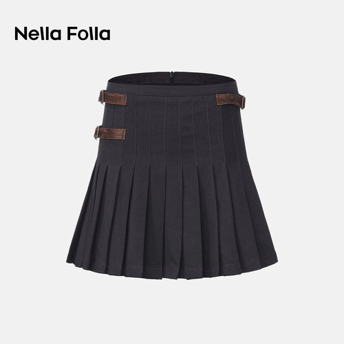 NellaFolla学院风百褶A字裙