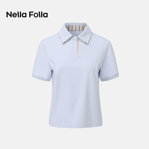 NellaFolla格纹修身短袖POLO衫