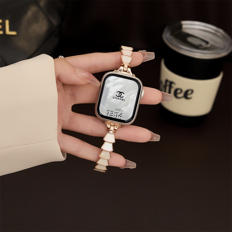 适用于iwatch手表applewatch苹果手表贝壳手镯款金属表带S10夏季精致爆款s9可拆卸配件se气质女S87高级感腕带