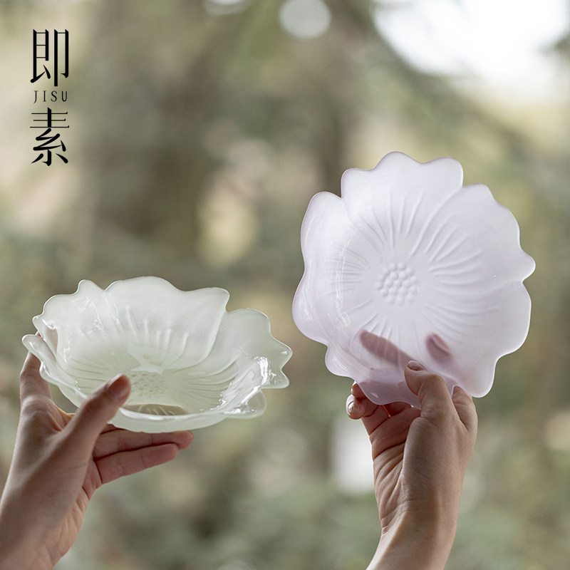 即素 磨砂玻璃花瓣壶承创意干泡盘精致高端琉璃壶垫禅意莲花托盘